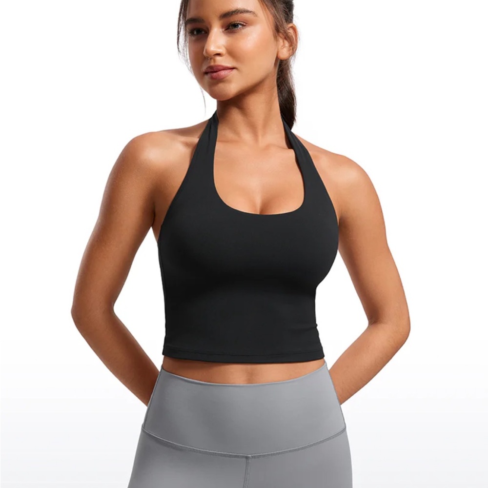 CRZ yoga black Halter Neck Crop Top